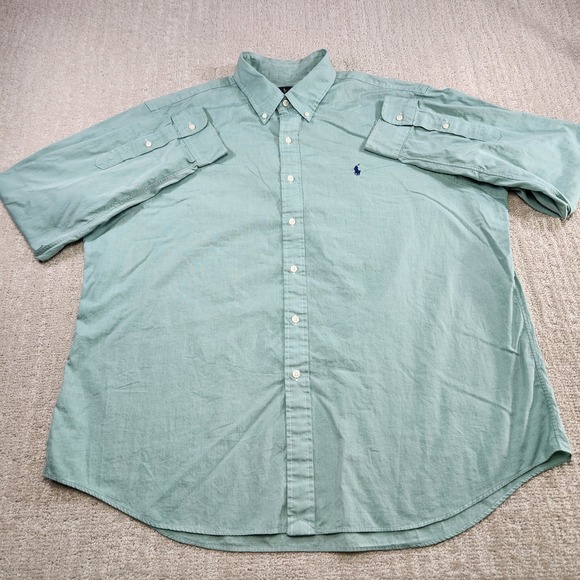 Polo Ralph Lauren Shirt Men XXL Green Lightweight Poplin Button Down Wealth Pony - Picture 2 of 9